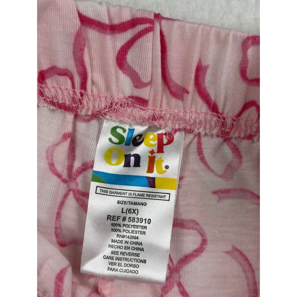 Sleep On It Girls Pink Bow Print Pajama Shorts Ruffle Hem Size 6X NWT